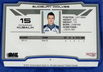 2012-13 Extreme Sudbury Wolves (OHL) #18 Dominik Kubalik Back