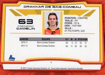 2012-13 Extreme Baie-Comeau Drakkar (QMJHL) #6 Frederick Gamelin Back