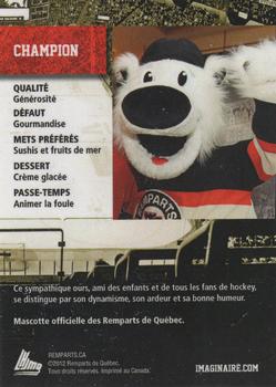 2012-13 Imaginaire.com Quebec Remparts (QMJHL) Update #9 Champion Back
