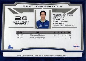 2012-13 Extreme Saint John Sea Dogs (QMJHL) #7 Mackenzie Brown Back