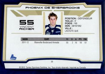 2012-13 Extreme Sherbrooke Phoenix (QMJHL) #20 Vincent Richer Back