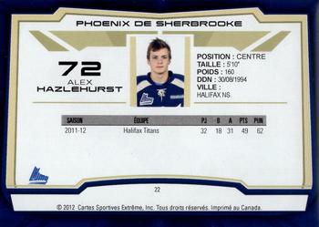 2012-13 Extreme Sherbrooke Phoenix (QMJHL) #22 Alex Hazlehurst Back