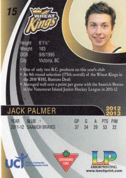 2012-13 Canadian Tire Brandon Wheat Kings (WHL) #NNO Jack Palmer Back