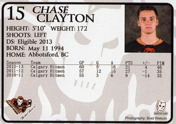 2012-13 Calgary Hitmen (WHL) Booster Club #NNO Chase Clayton Back