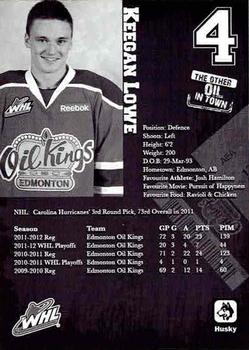 2012-13 Husky Edmonton Oil Kings (WHL) #NNO Keegan Lowe Back