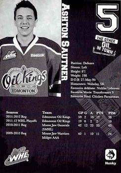 2012-13 Husky Edmonton Oil Kings (WHL) #NNO Ashton Sautner Back