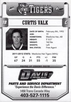 2012-13 Medicine Hat Tigers (WHL) #NNO Curtis Valk Back