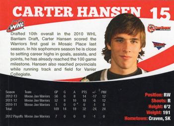 2012-13 Moose Jaw Warriors (WHL) #NNO Carter Hansen Back