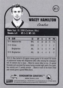 2013-14 Choice Binghamton Senators (AHL) #11 Wacey Hamilton Back