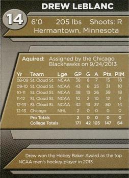 2013-14 Rockford Register Star Rockford IceHogs (AHL) #NNO Drew LeBlanc Back