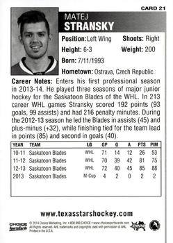 2013-14 Choice Texas Stars (AHL) #21 Matej Stransky Back