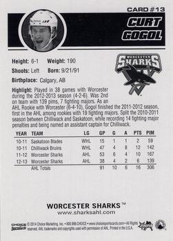 2013-14 Choice Worcester Sharks (AHL) #13 Curt Gogol Back