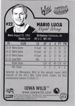 2016-17 Choice Iowa Wild (AHL) #14 Mario Lucia Back