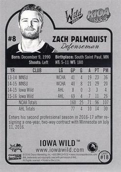 2016-17 Choice Iowa Wild (AHL) #18 Zach Palmquist Back