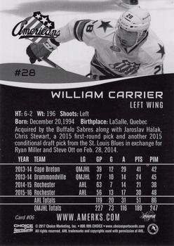 2016-17 Choice Rochester Americans (AHL) #6 William Carrier Back