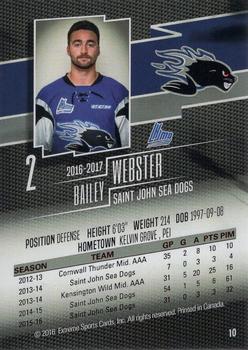 2016-17 Extreme Saint John Sea Dogs QMJHL #10 Bailey Webster Back