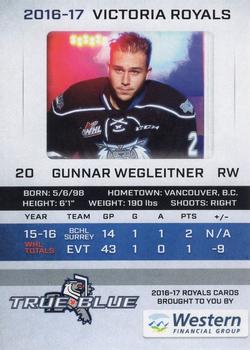 2016-17 True Blue Victoria Royals (WHL) #4 Gunnar Wegleitner Back