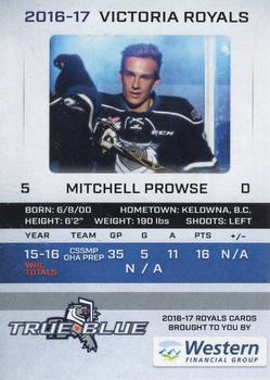 2016-17 True Blue Victoria Royals (WHL) #9 Mitchell Prowse Back