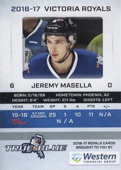 2016-17 True Blue Victoria Royals (WHL) #18 Jeremy Masella Back