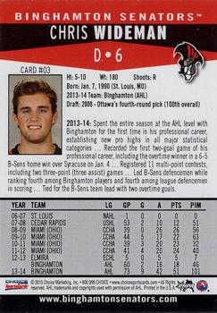 2014-15 Choice Binghamton Senators (AHL) #3 Chris Wideman Back