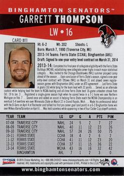 2014-15 Choice Binghamton Senators (AHL) #11 Garrett Thompson Back