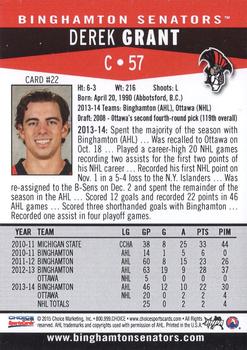 2014-15 Choice Binghamton Senators (AHL) #22 Derek Grant Back