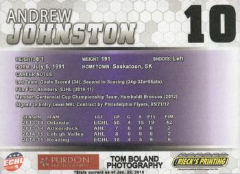 2014-15 Rieck's Printing Reading Royals (ECHL) #NNO Andrew Johnston Back