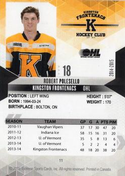 2014-15 Extreme Kingston Frontenacs OHL #11 Robert Polesello Back