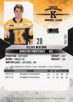 2014-15 Extreme Kingston Frontenacs OHL #12 Roland McKeown Back