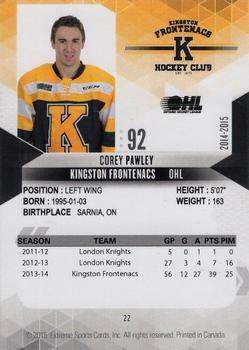 2014-15 Extreme Kingston Frontenacs OHL #22 Corey Pawley Back