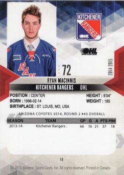 2014-15 Extreme Kitchener Rangers OHL #18 Ryan MacInnis Back