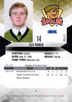 2014-15 Extreme North Bay Battalion OHL #12 Zach Poirier Back