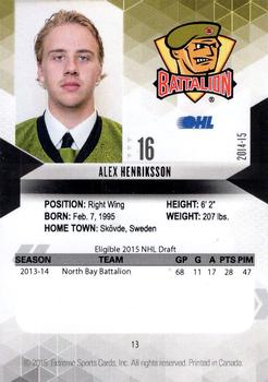 2014-15 Extreme North Bay Battalion OHL #13 Alex Henriksson Back