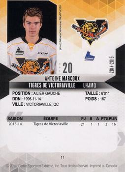 2014-15 Extreme Victoriaville Tigres QMJHL #11 Antoine Marcoux Back