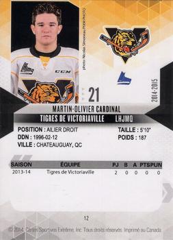 2014-15 Extreme Victoriaville Tigres QMJHL #12 Martin-Olivier Cardinal Back