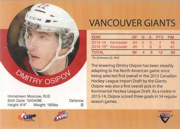 2014-15 Vancouver Giants (WHL) #NNO Dmitry Osipov Back