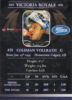 2014-15 Black Press Victoria Royals (WHL) #NNO Coleman Vollrath Back