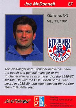 1993-94 Slapshot Kitchener Rangers (OHL) #27 Joe McDonnell Back