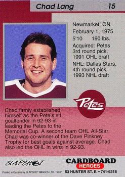 1993-94 Slapshot Peterborough Petes (OHL) #15 Chad Lang Back