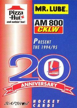 1994-95 Slapshot Windsor Spitfires (OHL) #1 Header Card Front