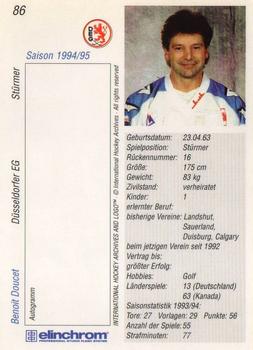 1994-95 IHA DEL (German) #86 Benoit Doucet Back