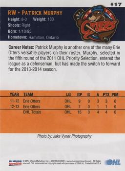2013-14 Choice Erie Otters (OHL) #17 Patrick Murphy Back
