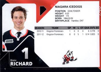 2013-14 Extreme Niagara IceDogs (OHL) #1 Blake Richard Back