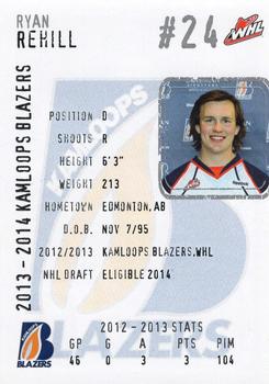 2013-14 Kamloops Blazers (WHL) #19 Ryan Rehill Back