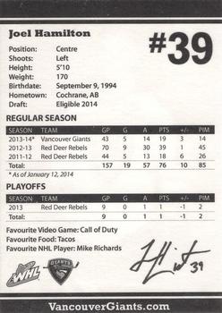 2013-14 Vancouver Giants (WHL) #NNO Joel Hamilton Back