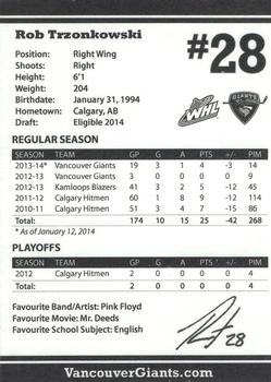 2013-14 Vancouver Giants (WHL) #NNO Rob Trzonkowski Back