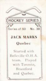 1912-13 Imperial Tobacco Hockey Series (C57) #38 Jack Marks Back