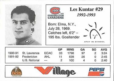 1992-93 Fredericton Canadiens (AHL) #NNO Les Kuntar Back