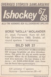 1967-68 Williams Ishockey (Swedish) #37 Borje Molander Back