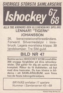 1967-68 Williams Ishockey (Swedish) #47 Lennart Johansson Back